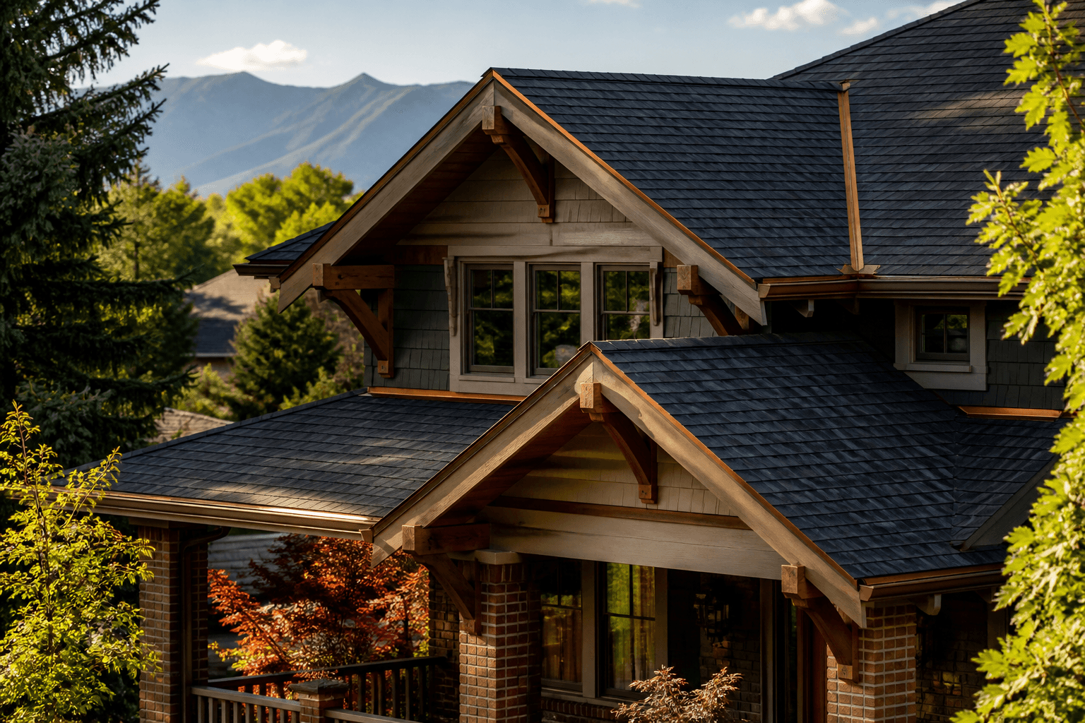 Completed residential roof in a Colorado neighborhood